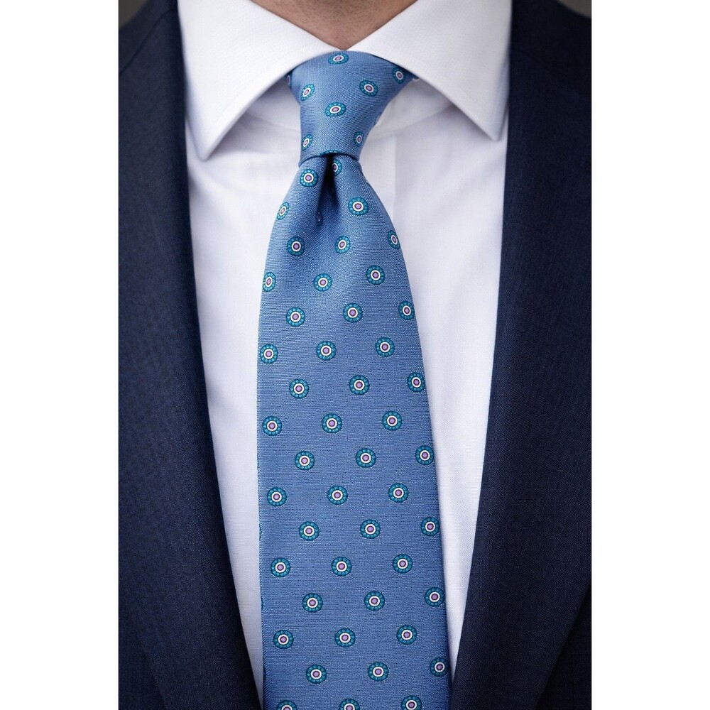 Tie 70s 80s 90s Y2K Mens Patterns Silk Blue Ivory 3.25 Wide 57 Long